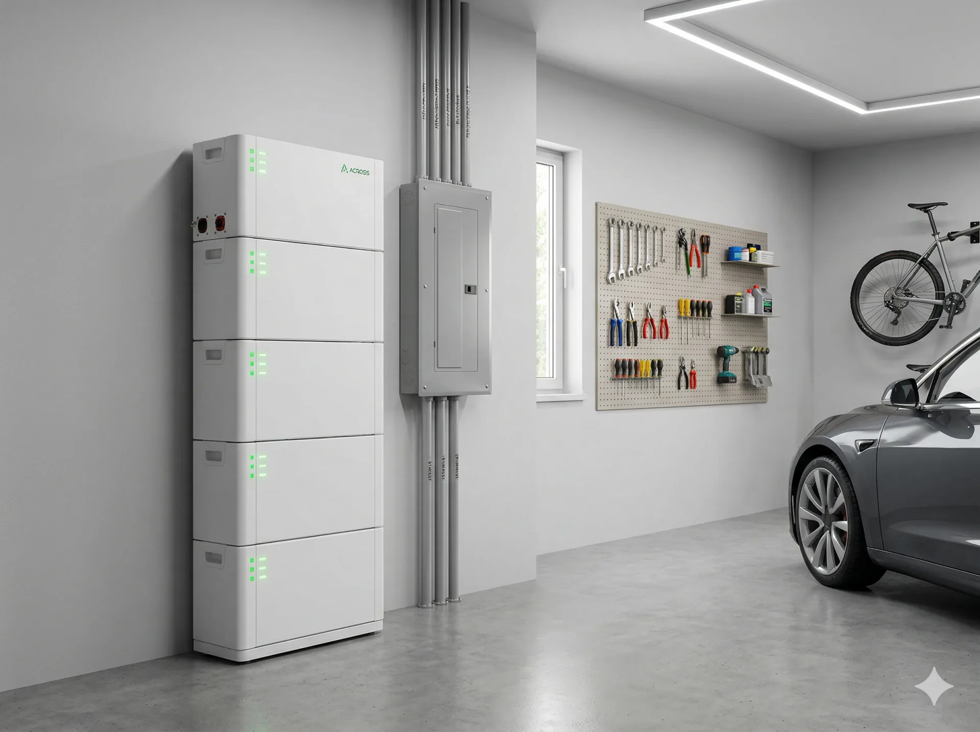 Magazyn energii domowy z garażem i stacją ładowania samochodu elektrycznego